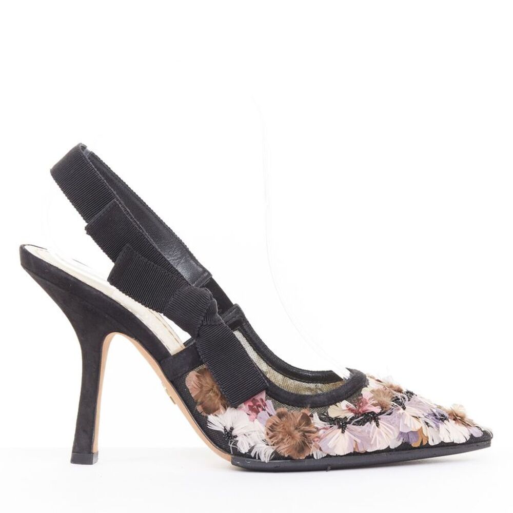 Christian Dior 2021 J'Adior Black Mesh Chiffon Floral Pumps